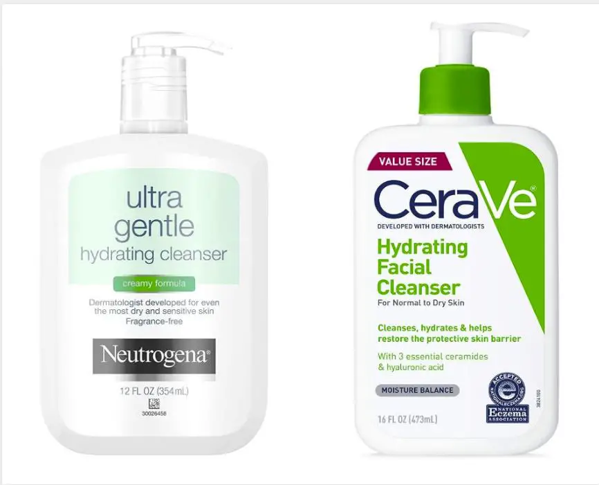 CeraVe and Neutrogena facial cleansers for skincare routine for men 