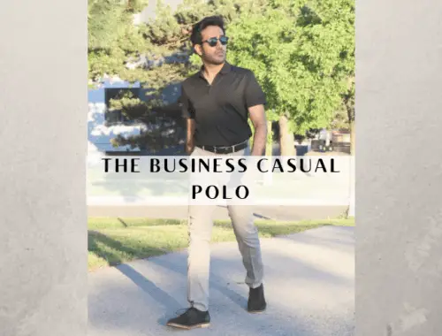 black business casual polo with khaki pants