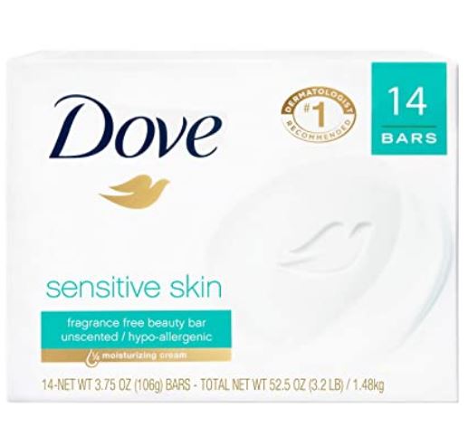 Dove bar soap , sensitive skin , grooming products