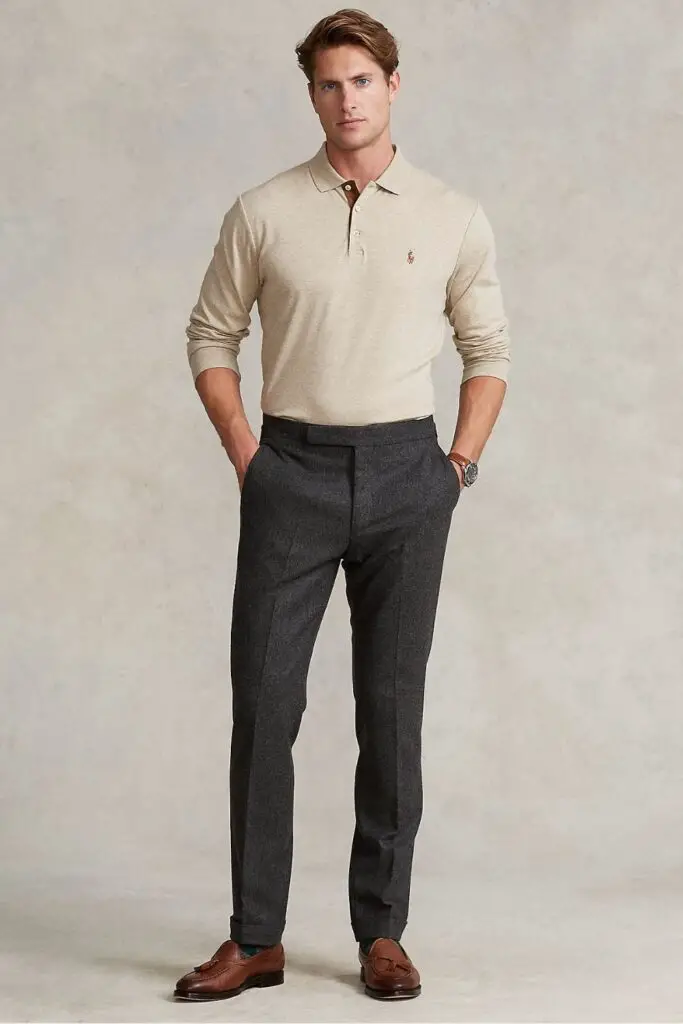 long sleeve polo shirt for winter, men's business casual 