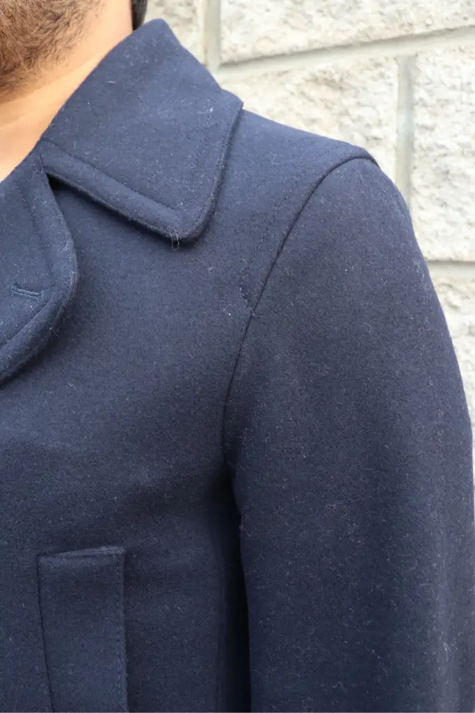 shoulder fit of peacoat, peacoat shoulder fit , how a peacoat should fit